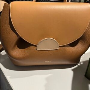 Polène Two-Tone Tan & Cream Leather Shoulder Bag